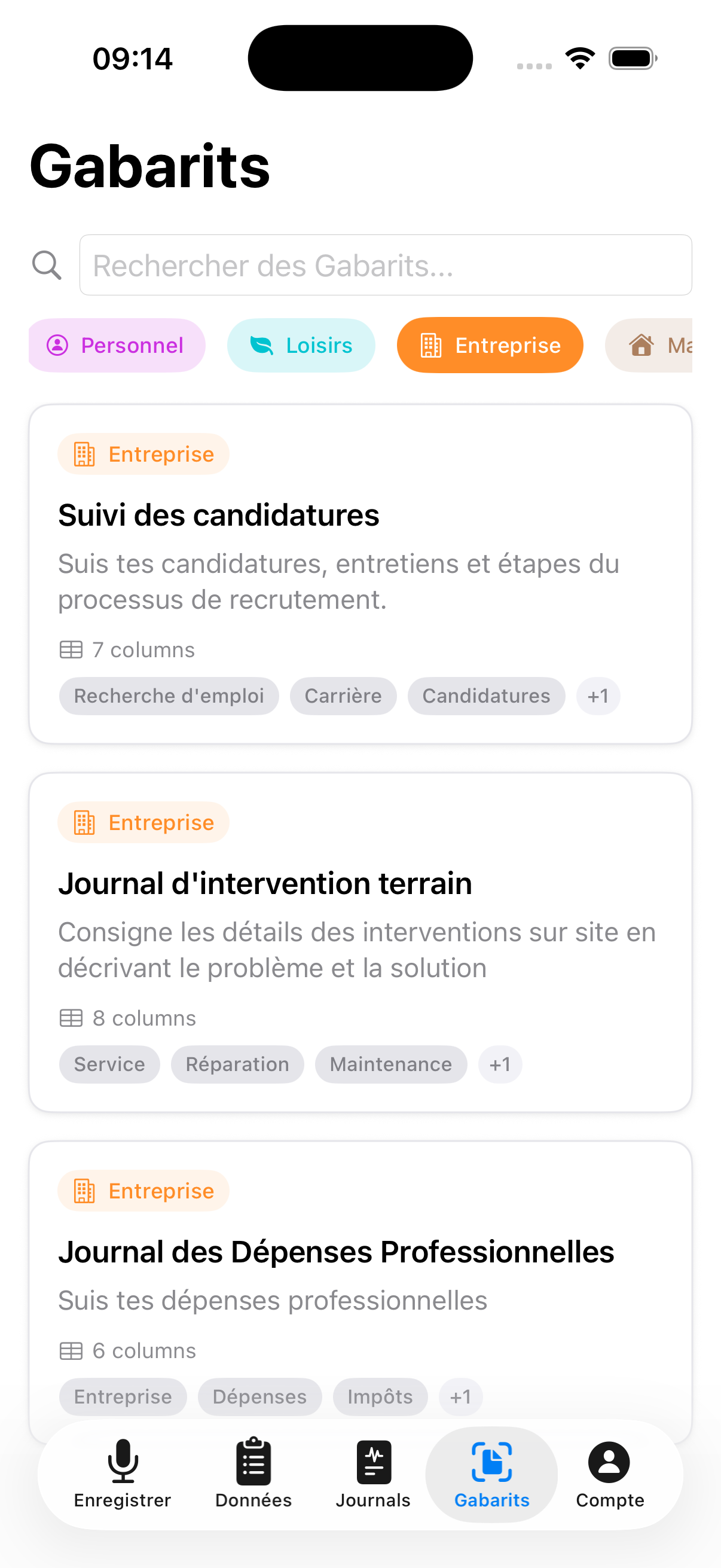 Sélection du gabarit