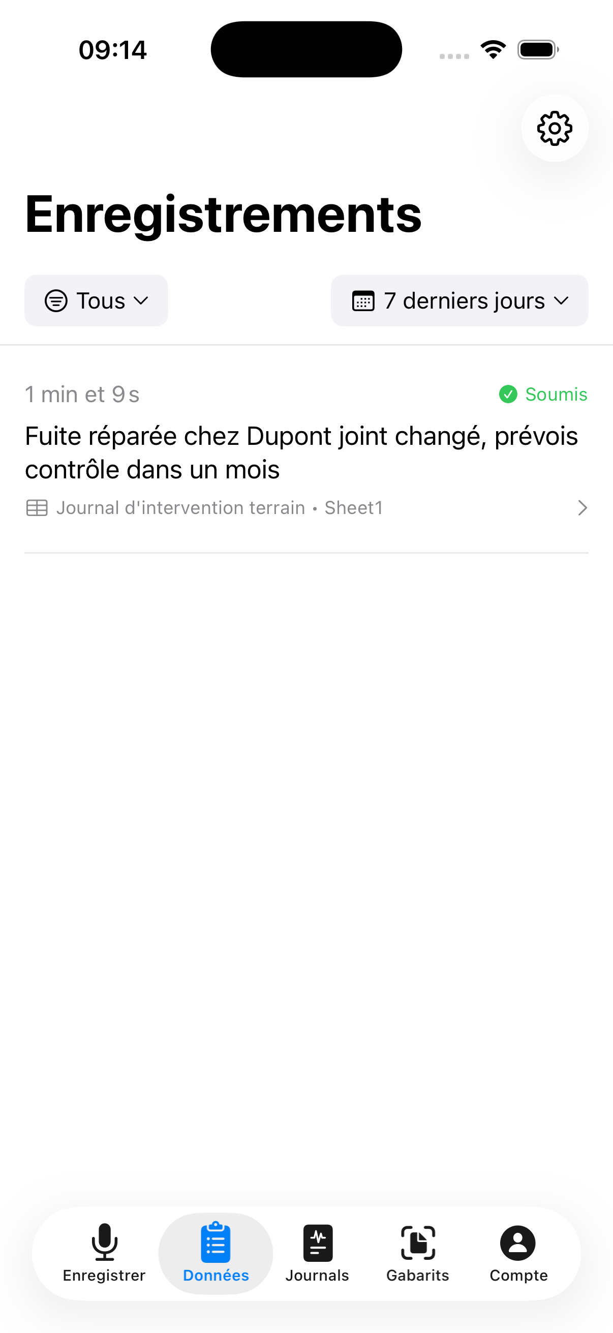 Liste des enregistrements