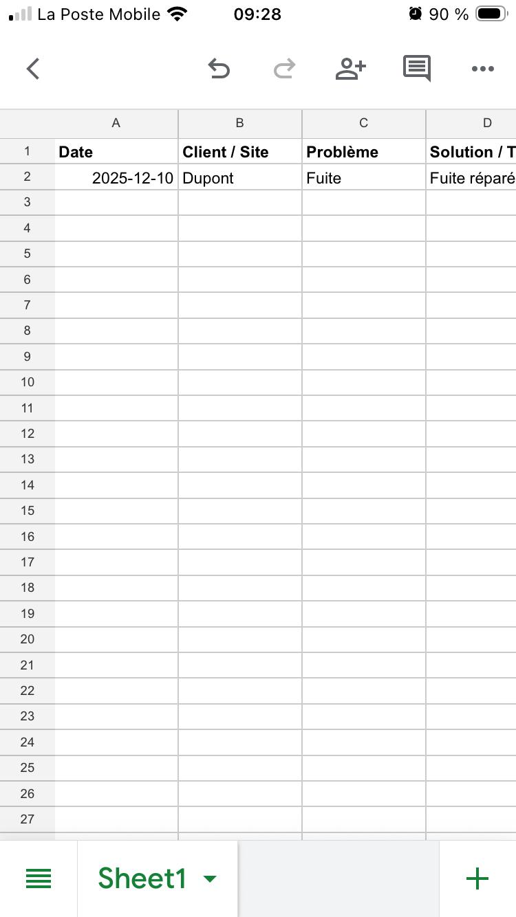 Export vers Google Sheets