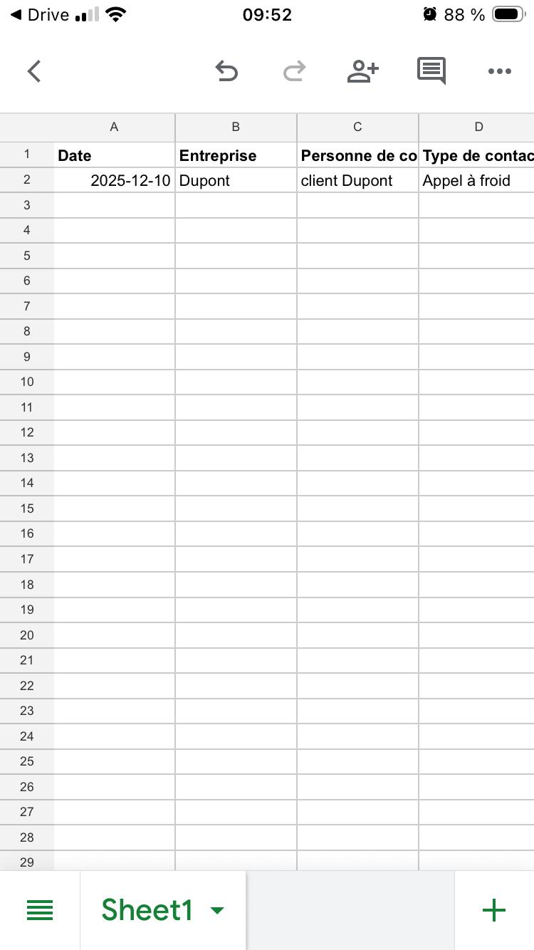 Export vers Google Sheets